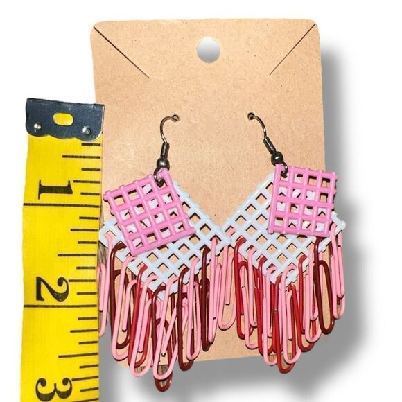 Bundle Sale 3 for $15 | Hand Crafted Pink & White Paperclip Earrings - Picture 6 of 9